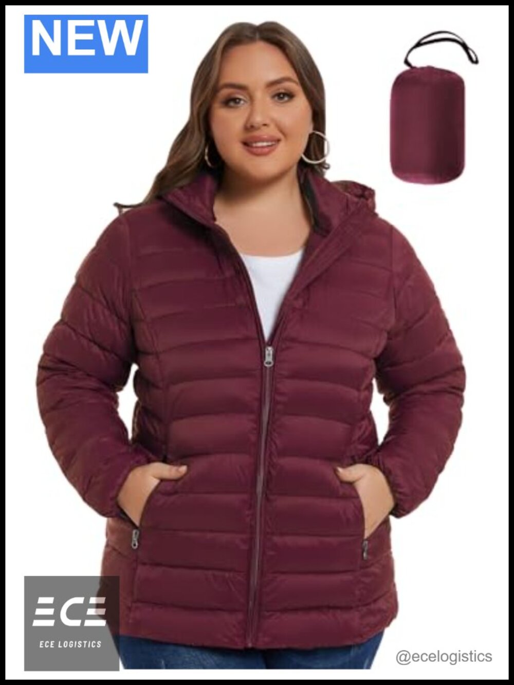 Plus Size Hooded Puffer Jacket Quilted Winter Coat Cold Weather
